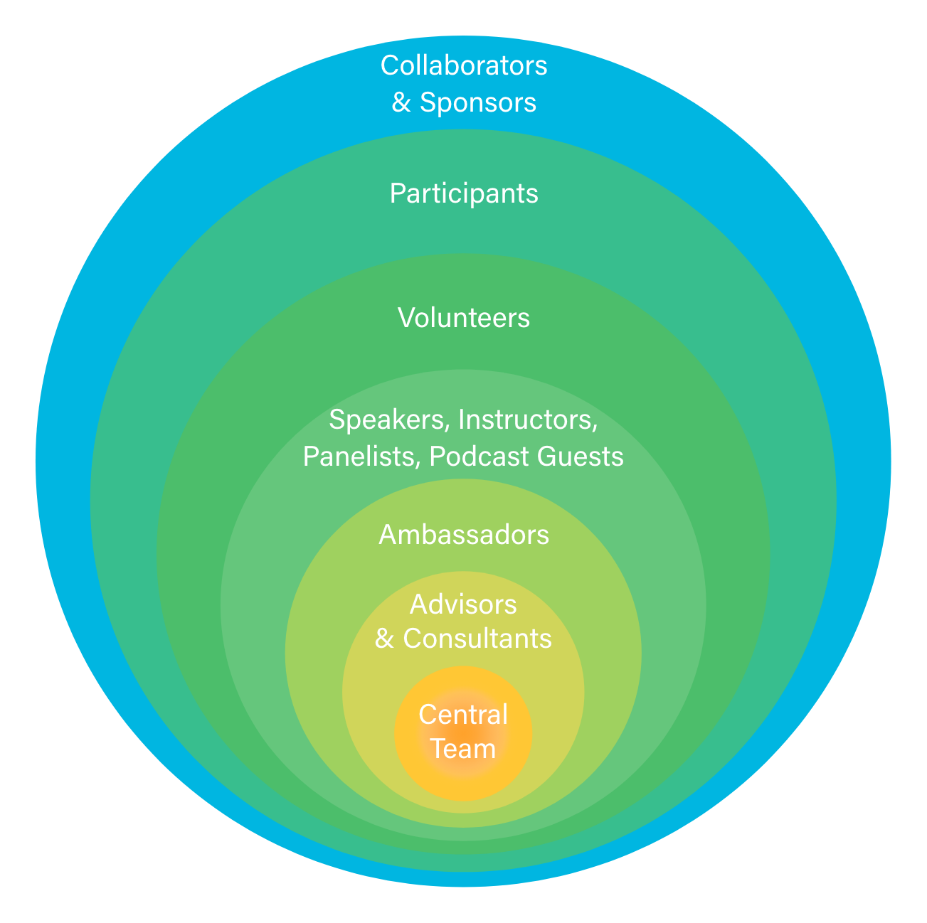 Chart with concentric circles showing layers of the WiDS community