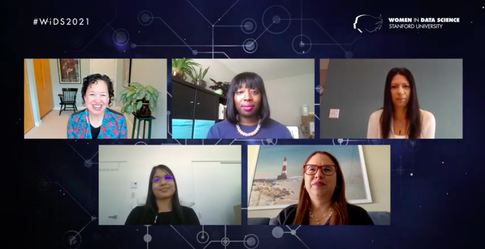 Five women on a web conference screen